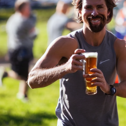 Guy running with beer in his hand.