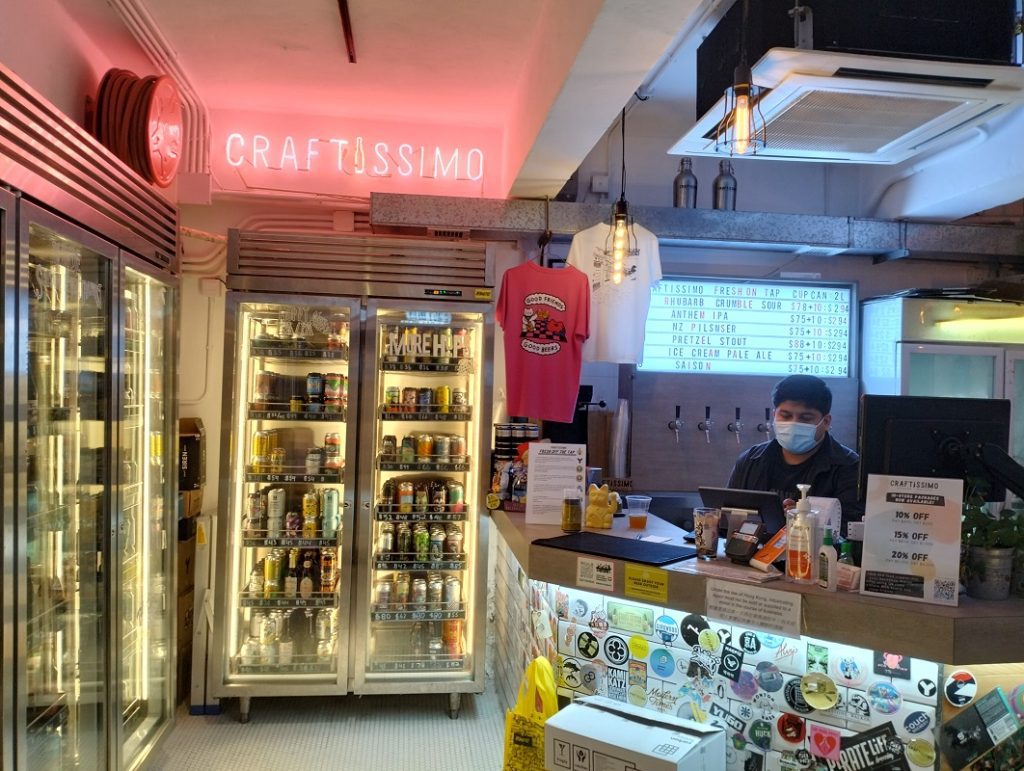 Interior of Craftissimo, craft beer bar in Hong Kong