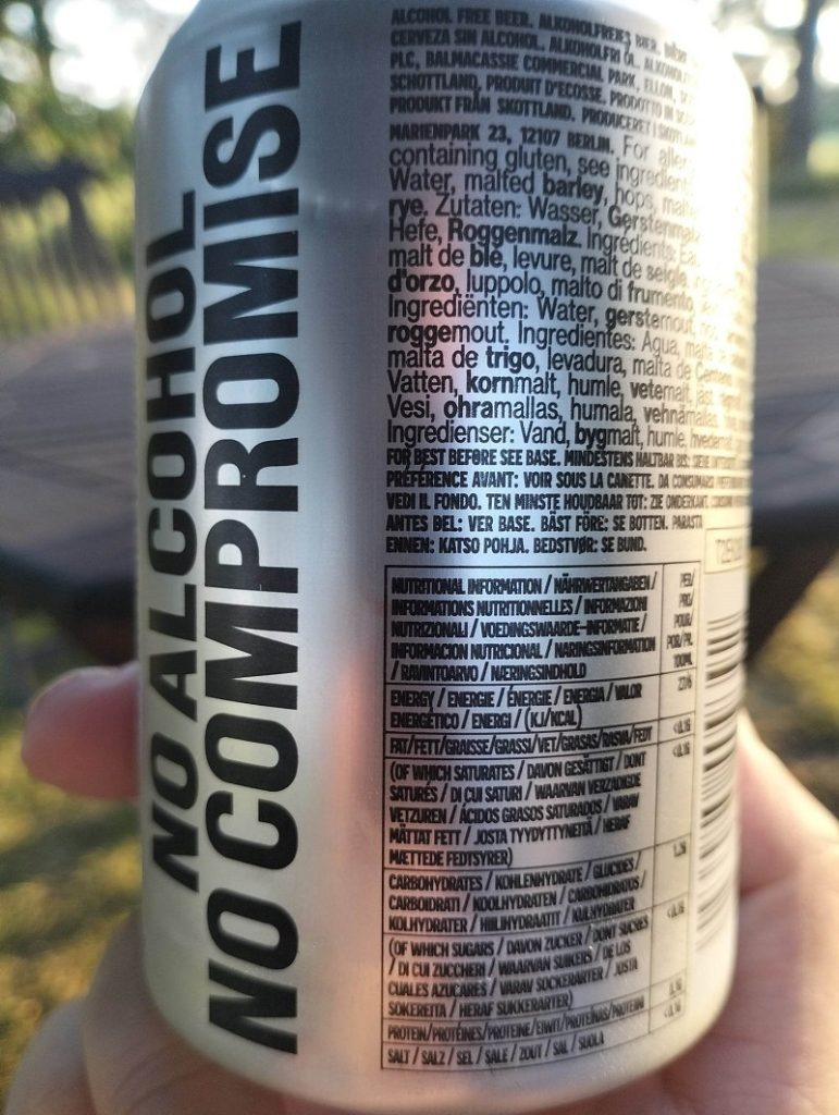 Back of Can of Brewdog Non Alcoholic Nanny State