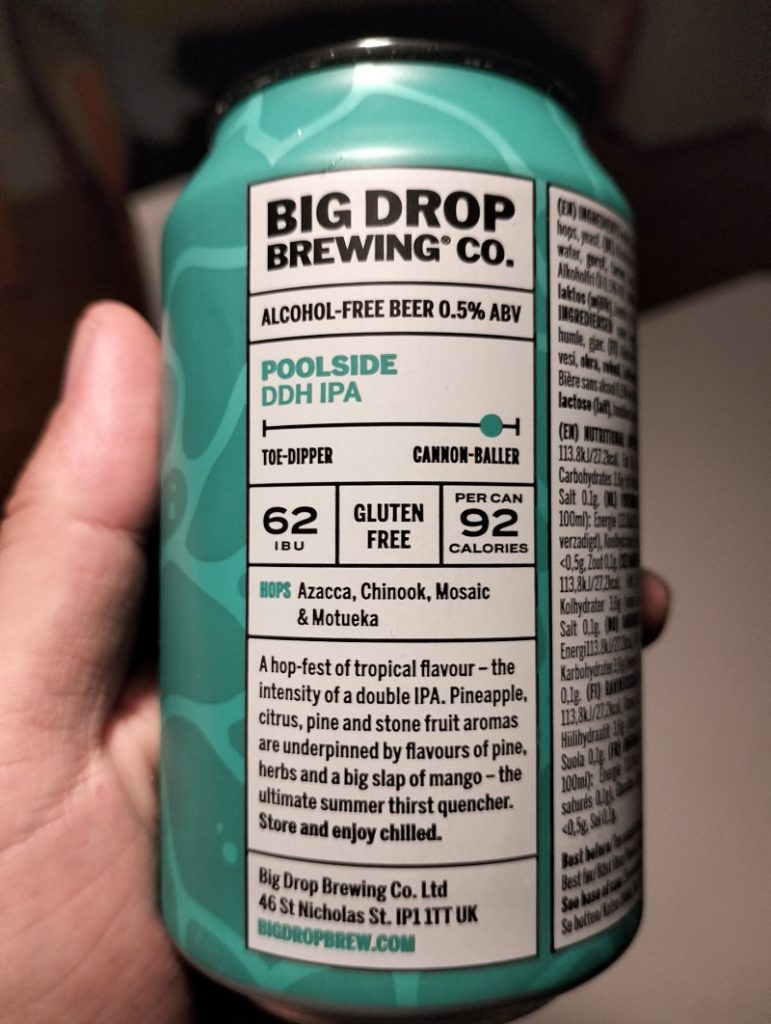 Nutrition side of can of Poolside DDH IPA