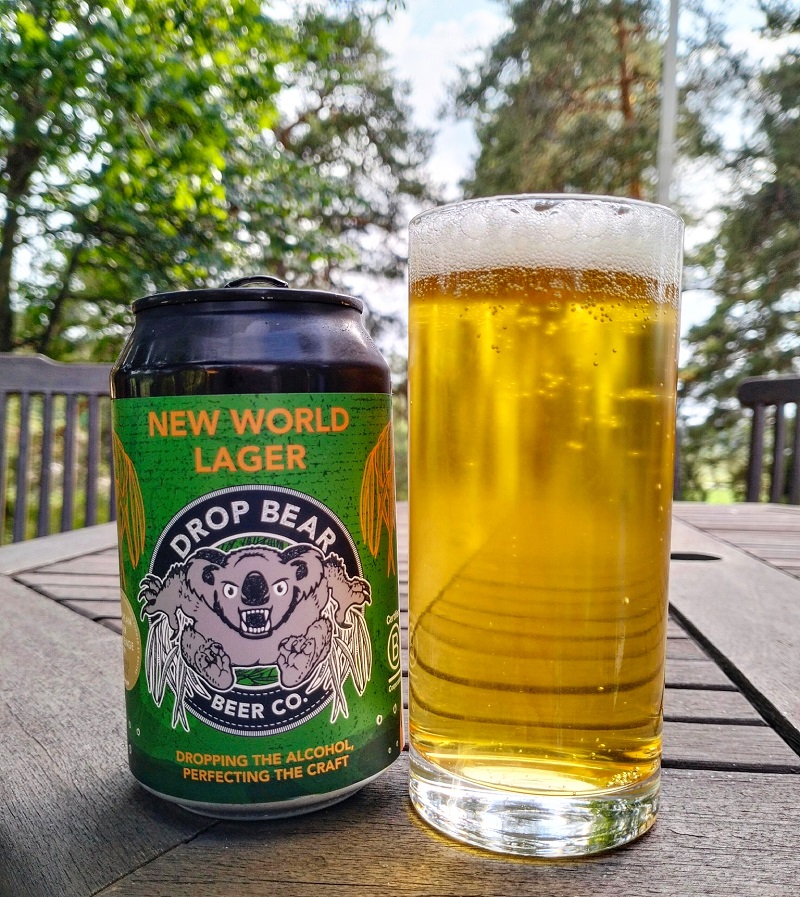 A can of New World Lager from Drop Bear Beer Company.