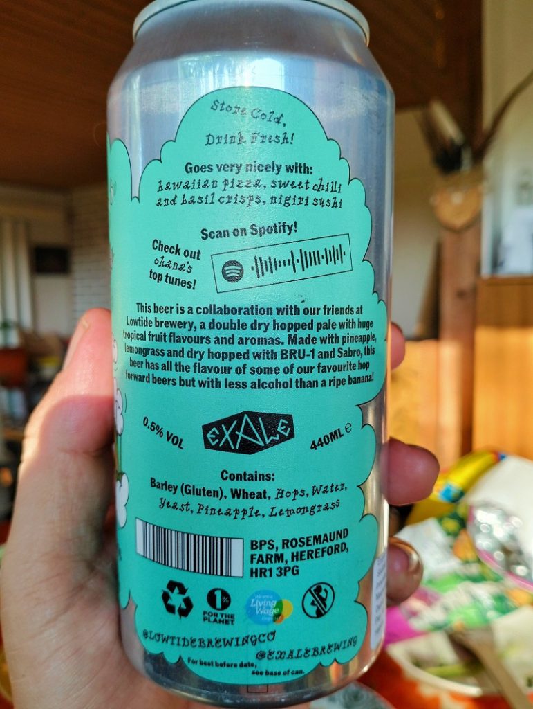 The back of a can of Ohana from Lowtide Brewing Company